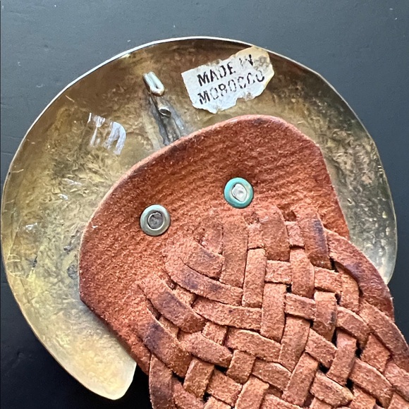 Vintage BOHO Moroccan Genuine Brown Leather Basket Weave Belt with Brass Buckle - Picture 8 of 13